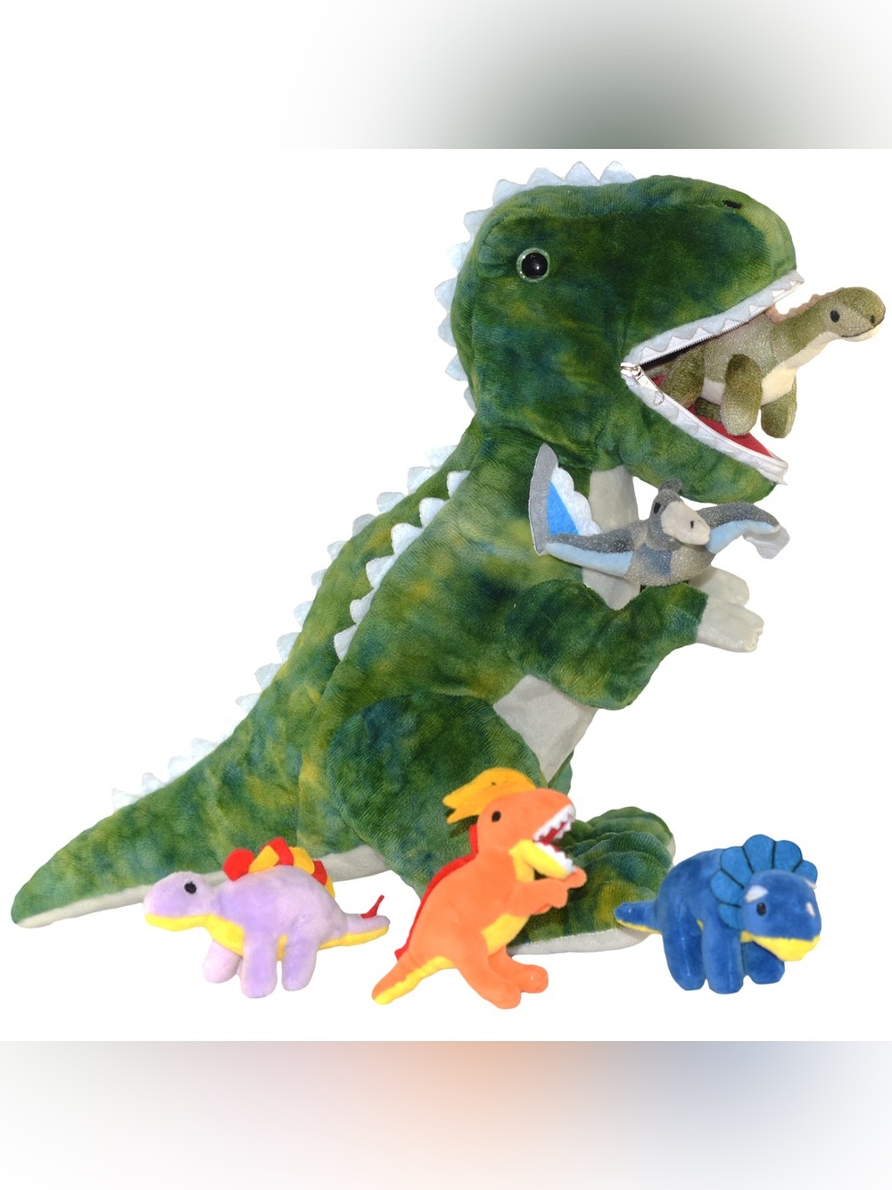 Prextex t-Rex Dinosaur Plush Playset with Small Colorful Dino Friends - Kids Toy